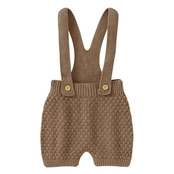 Otqutp Baby Cute Straps Knit Suspender Romper Cotton Sleeveless Boys Girls Solid Sweater Clothes Baby Shorts Jumpsuit Overalls(Coffee-1,3-6 Months)