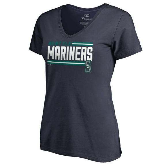 Women's Navy Seattle Mariners Onside Stripe V-Neck T-Shirt