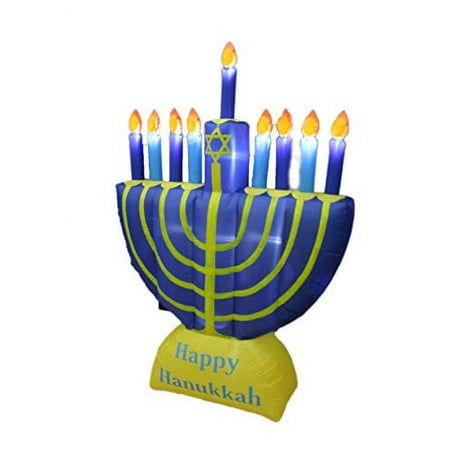 6 Foot Tall Inflatable Happy Hanukkah Menorah Candles Scene Outdoor Indoor Holiday Decorations, Blow Up LED Lights Lighted Yard Decor, Giant Lawn Inflatables for Home Family Party