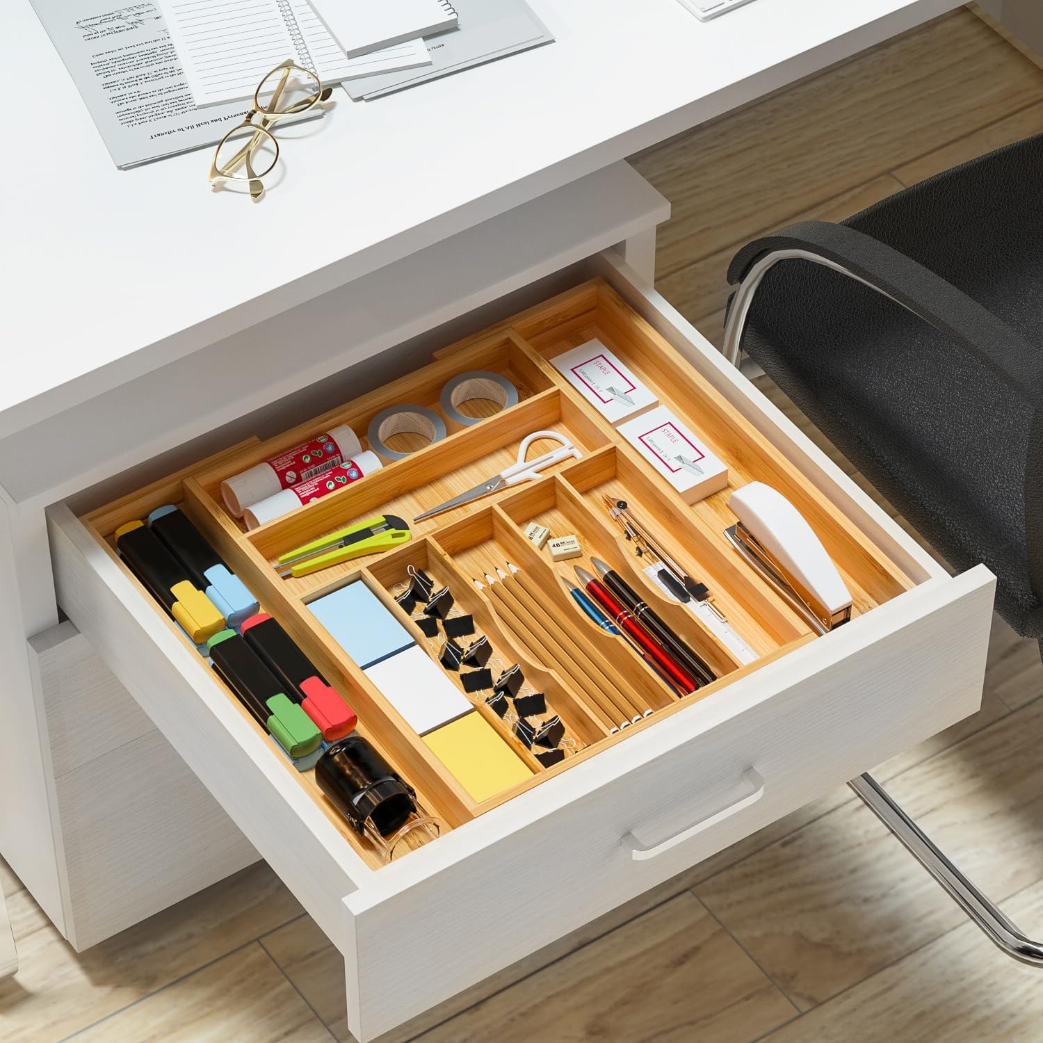 Utensil Organizer Silverware Drawer Organizer - Bamboo Expandable Cutlery Tray with Dividers for Utensil Holder Office Storage Makeup Desk Drawer Tool OrganizationExpandable,  with Dividers,