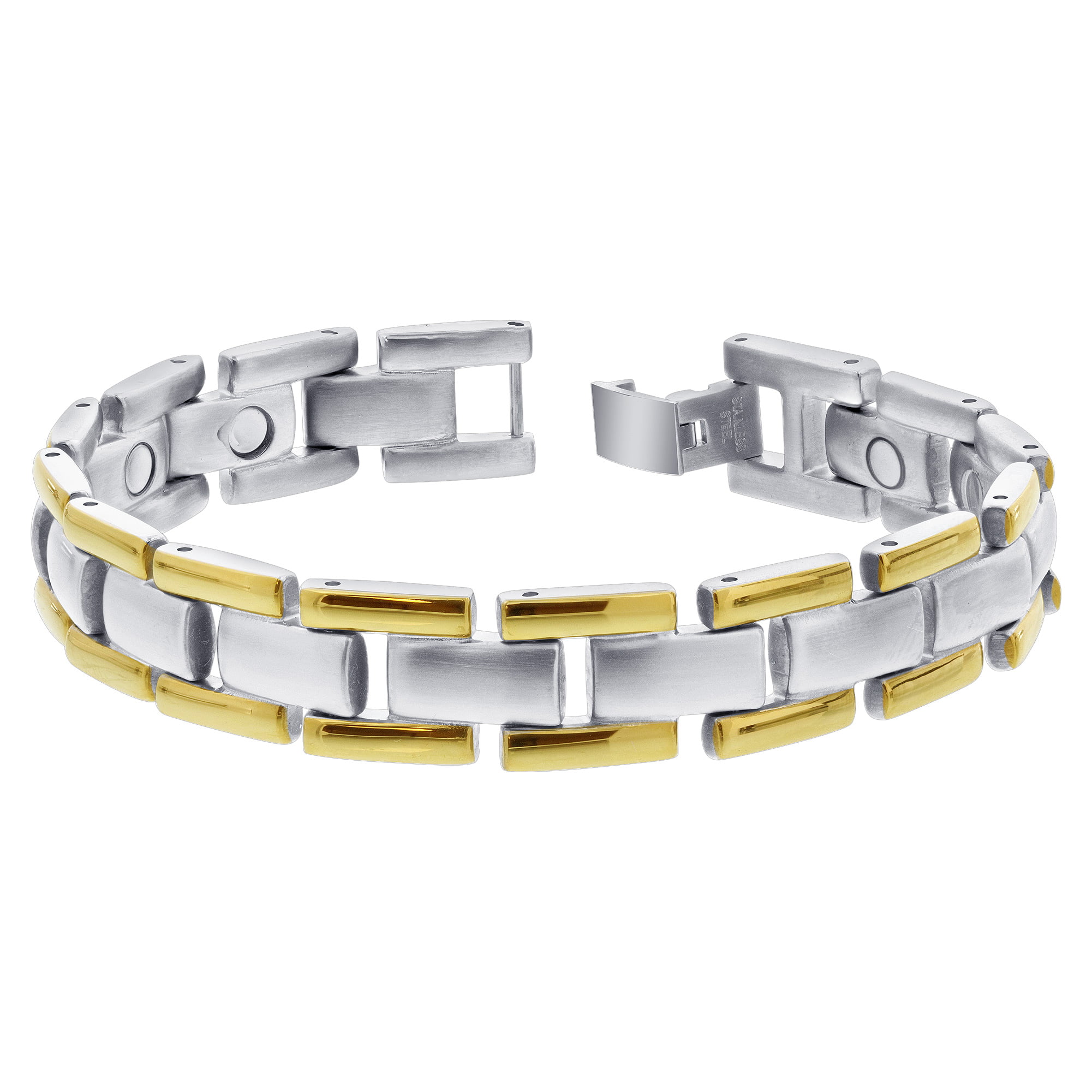 Men's Gold Tone Stainless Steel 12mm Wide Magnetic Link Therapy 8 Inch Bracelet 