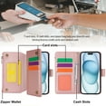 thumbnail image 4 of Wallet Case Compatible with iPhone 12 Mini Zipper Luxury ID Cash Credit Card Slots Holder Crossbody Lanyard Folio PU Leather Cover [Detachable Magnetic Hard Case] with Strap, Rosegold, 4 of 16