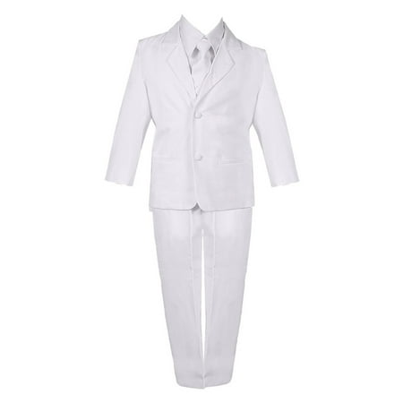 Boys White 5 Piece Classic Vest Jacket Pants Special Occasion Suit