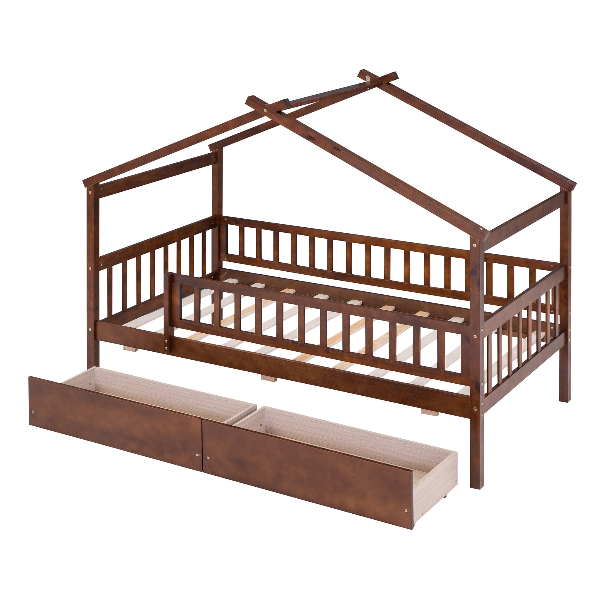 Sailvan Twin Size Wooden House Bed with Two Drawers