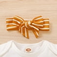 thumbnail image 4 of NZRVAWS Newborn Baby Girl Clothes Round Neck Short Sleeve Solid Color Romper Top and Ruffle Streak Shorts Headband Baby Girl Outfit set 6-12 Months, 4 of 7