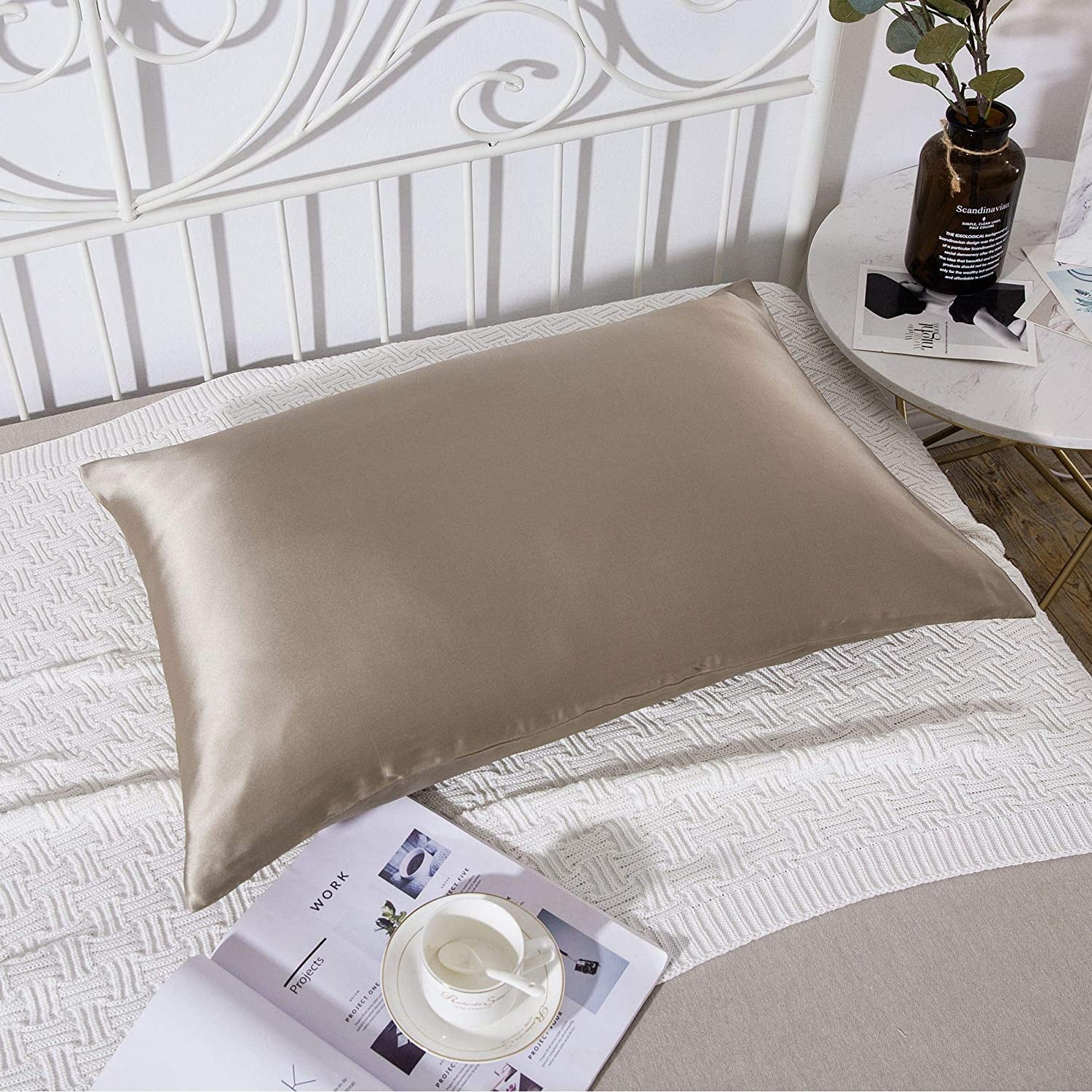 SLPBABY 100% Natural Pure Silk Pillowcase for Hair and Skin with Hidden Zipper (Taupe, Queen Size)