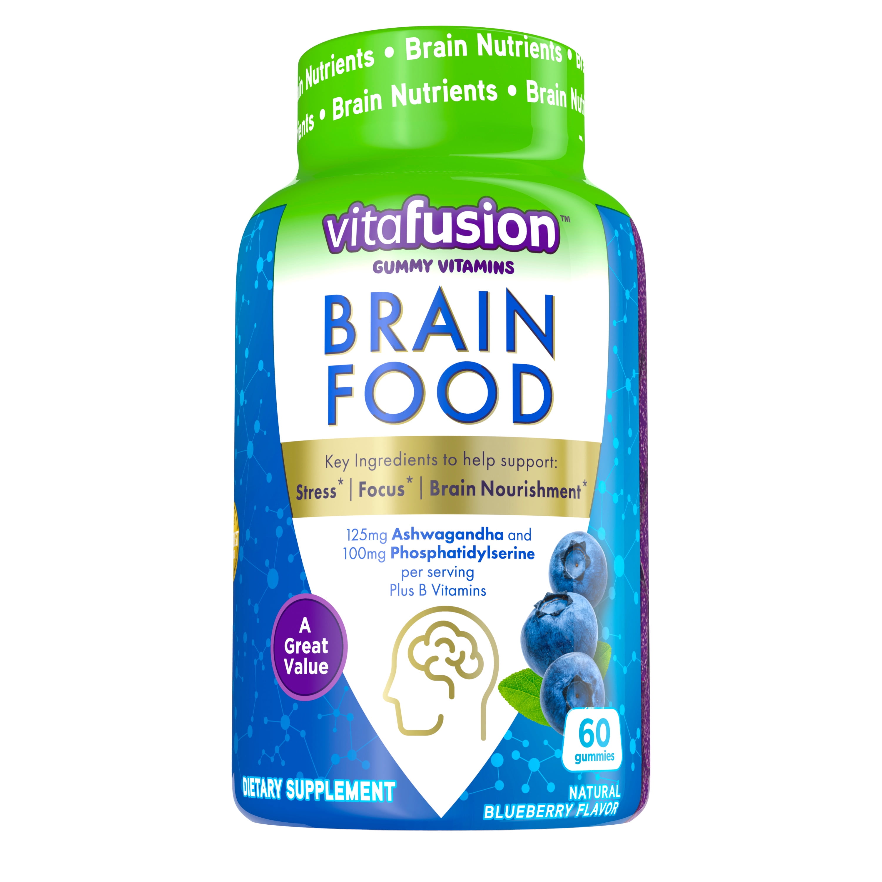 vitafusion Brain Food Gummy Supplement 125mg Ashwagandha, 100mg
