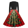 thumbnail image 4 of qolati Christmas Dresses for Women Flash Xmas Trees Graphic Long Sleeve Pleated Prom Hepburn Dresses with Belt Winter Party Cocktail Dress Red XL, 4 of 5
