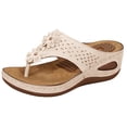 thumbnail image 5 of Platform Flip Flops for Women Bohemian Flower Hollow out Orthopedic Sandals Comfy Arch Support Footbed Slides Wedges Heels Slip on Beach Shoes Beige Size 7.5, 5 of 5