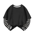 thumbnail image 4 of T Shirts for Girls Casual Solid Color Crewneck Faux Layered Long Sleeve Striped Tops 2 in 1 Loose Fit Fashion Wear, 4 of 5
