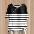 thumbnail image 2 of ameIAEA Women Short Sleeve Striped Shirts Round Neck Loose Tunic Tops Summer Button Blouses, 2 of 5