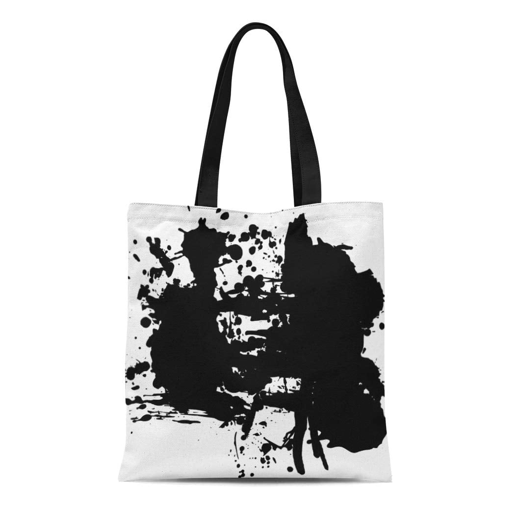 KDAGR Canvas Tote Bag Blots Modern Abstract Black Splash Minimal 