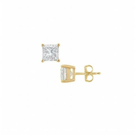 18K Yellow Gold Vermeil Princess CZ Stud Earrings - 1 CT TGW , 2 Stones