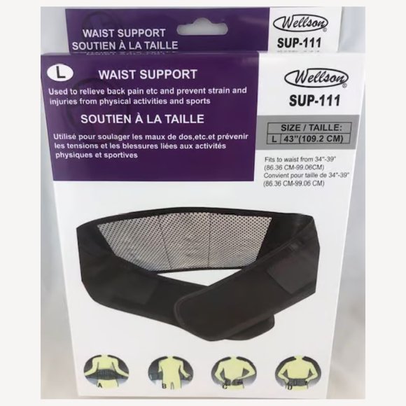 SUP-111 - WAIST SUPPORT LARGE BLACK FITS WAIST FROM 34-39IN