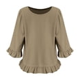 thumbnail image 4 of Ahabrexf Sleeveless Tops for Women V Neck Pleated Pullover Solid Color Casual Top 3/4 Sleeve Round Neck, 4 of 5