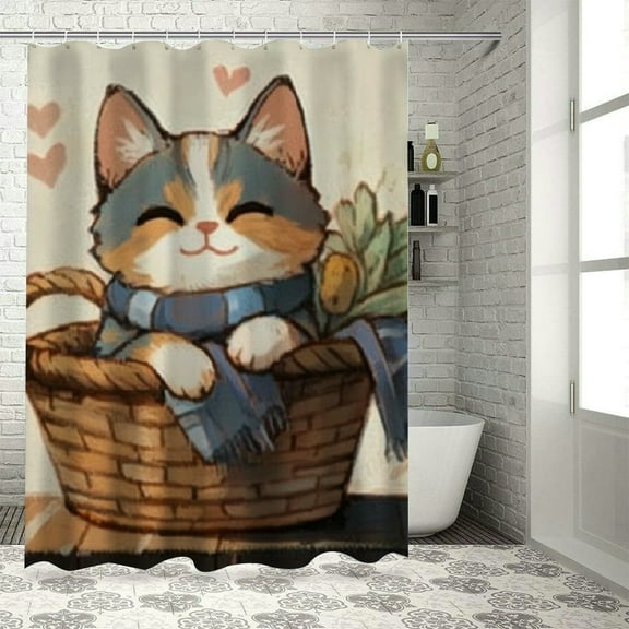 BCIIG Cute Cat Bathroom Shower Curtain Set with Hooks for Decoration 36"x72