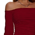 thumbnail image 5 of Women's Off-Shoulder Long Sleeve Pleated Bodycon Midi Dress, 5 of 5