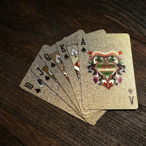 2 jeux de poker cartes à jouer design à motifs noir et feuille d'or – cartes  enduites de plastique imperméables durables et flexibles 