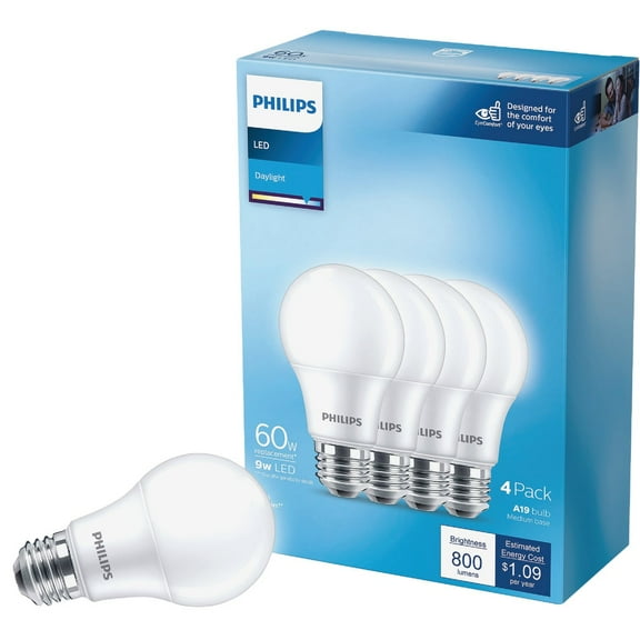 Philips 60W Equivalent Daylight A19 Medium LED Light Bulb (4-Pack) 565481