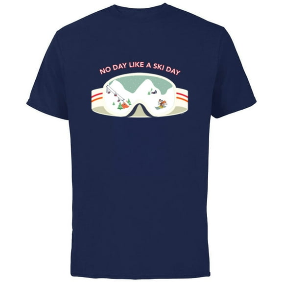 Disney Mickey Mouse Winter Skiing No Day Like a Ski Day - Short Sleeve Cotton T-Shirt for Adults - Customized-Navy
