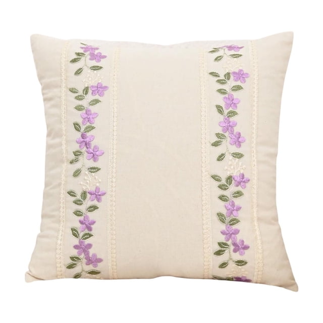 Lumbar Support Pillow 17.7 in x 17.7 in Embroidered Rose Pattern Polyester Cushion for Sofa Bed Head Rest Decorative Pillowcase