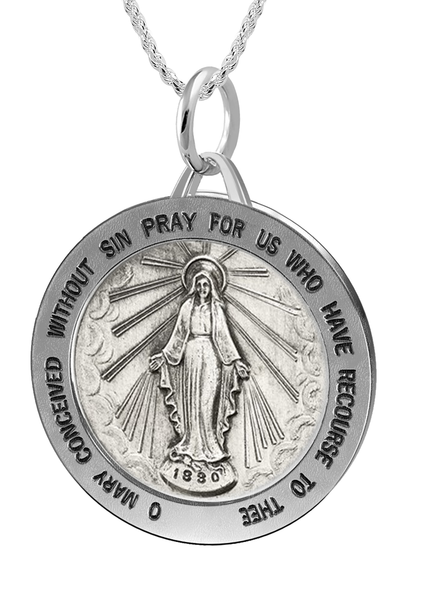 Ladies 925 Sterling Silver Large Miraculous Virgin Mary Antiqued