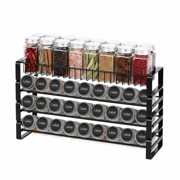 Behome 4 Tiered Spice Rack Organizer for Cabinet, Spice Seasoning Rack Organizer Without Jars, Metal Seasoning Storage Rack for Kitchen Countertop, Black