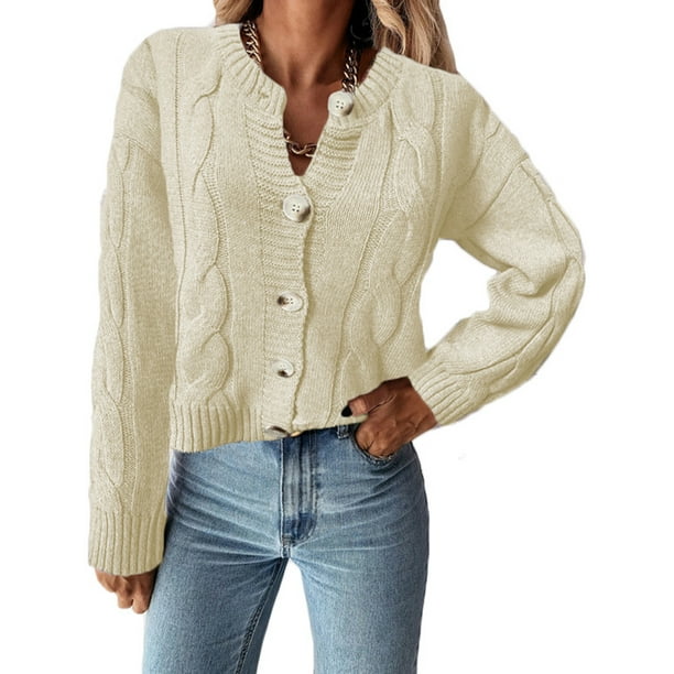 LUXUR Ladies Long Sleeve Cardigans Casual Work Cardigan Sweater
