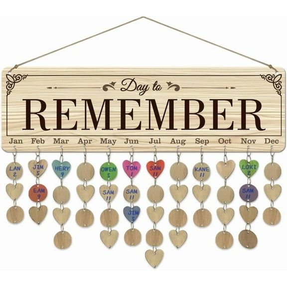 1 Set Wooden Family Birthday Reminder Calendar Plaque Days to Remember Celebrations Calendar Wall Hanging with 100 Tags for Birthday Party Decoration 4.7x15.7inch(12x40cm) Multi-color