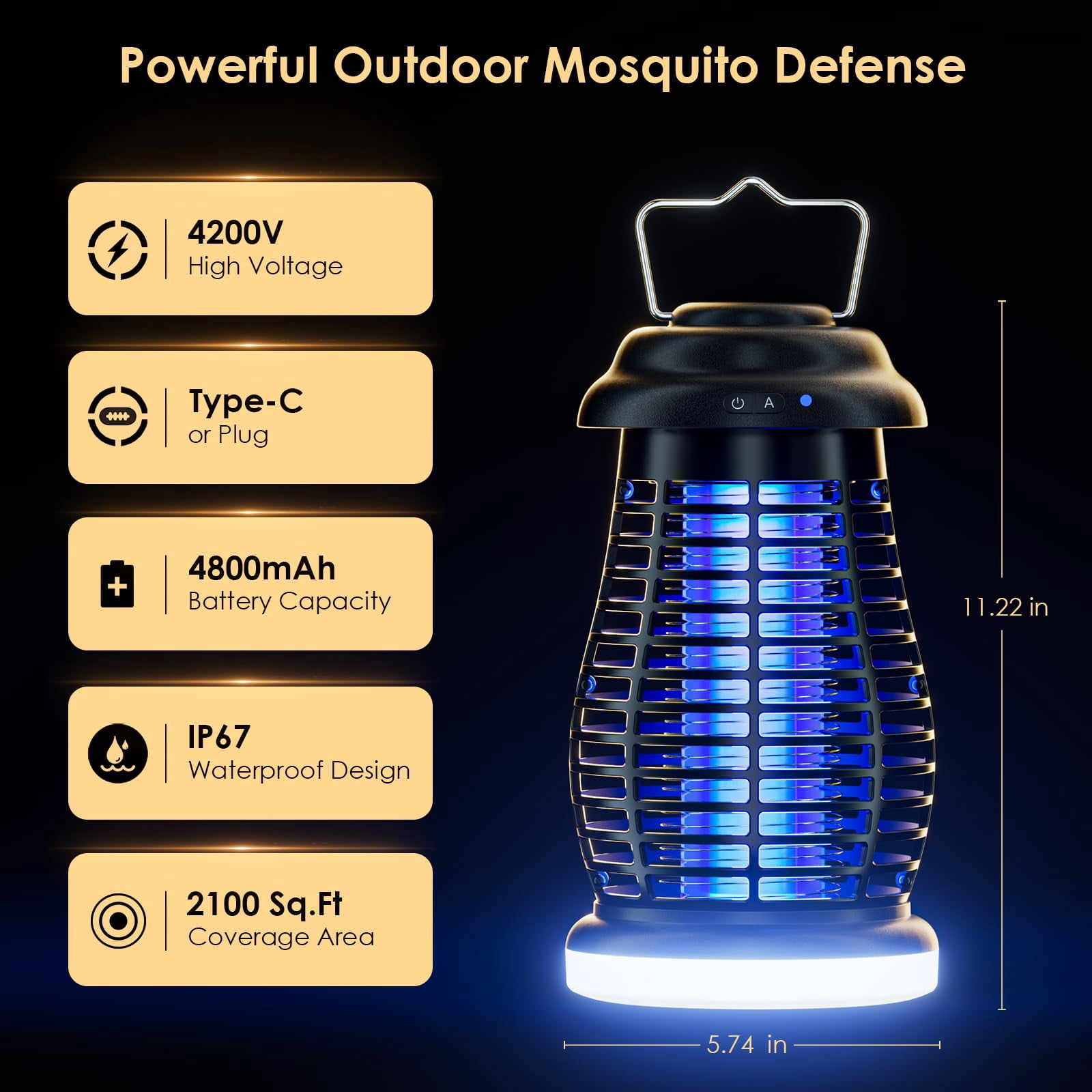 Cordless Zapper Outdoor  4200v Electric Mosquito Fly Rechargeable Portable Waterproof Insect Killer Indoor For Camping Garden Backyard Home