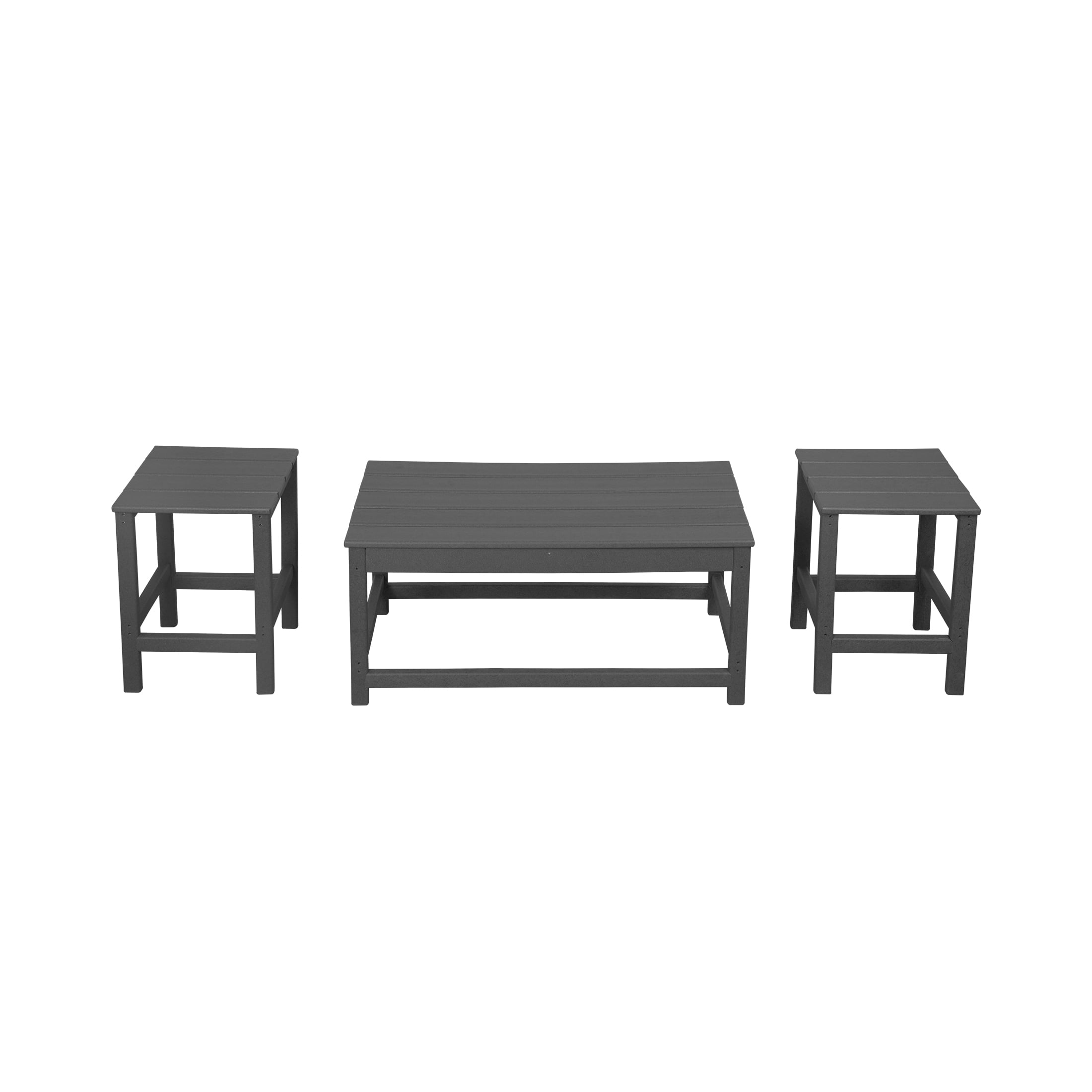 WestinTrends Malibu 3-Pieces Outdoor Table Set, Includes 1 Coffee Table and 2 Side Table, All Weather Poly Lumber Adirondack Patio Furniture Set, Gray