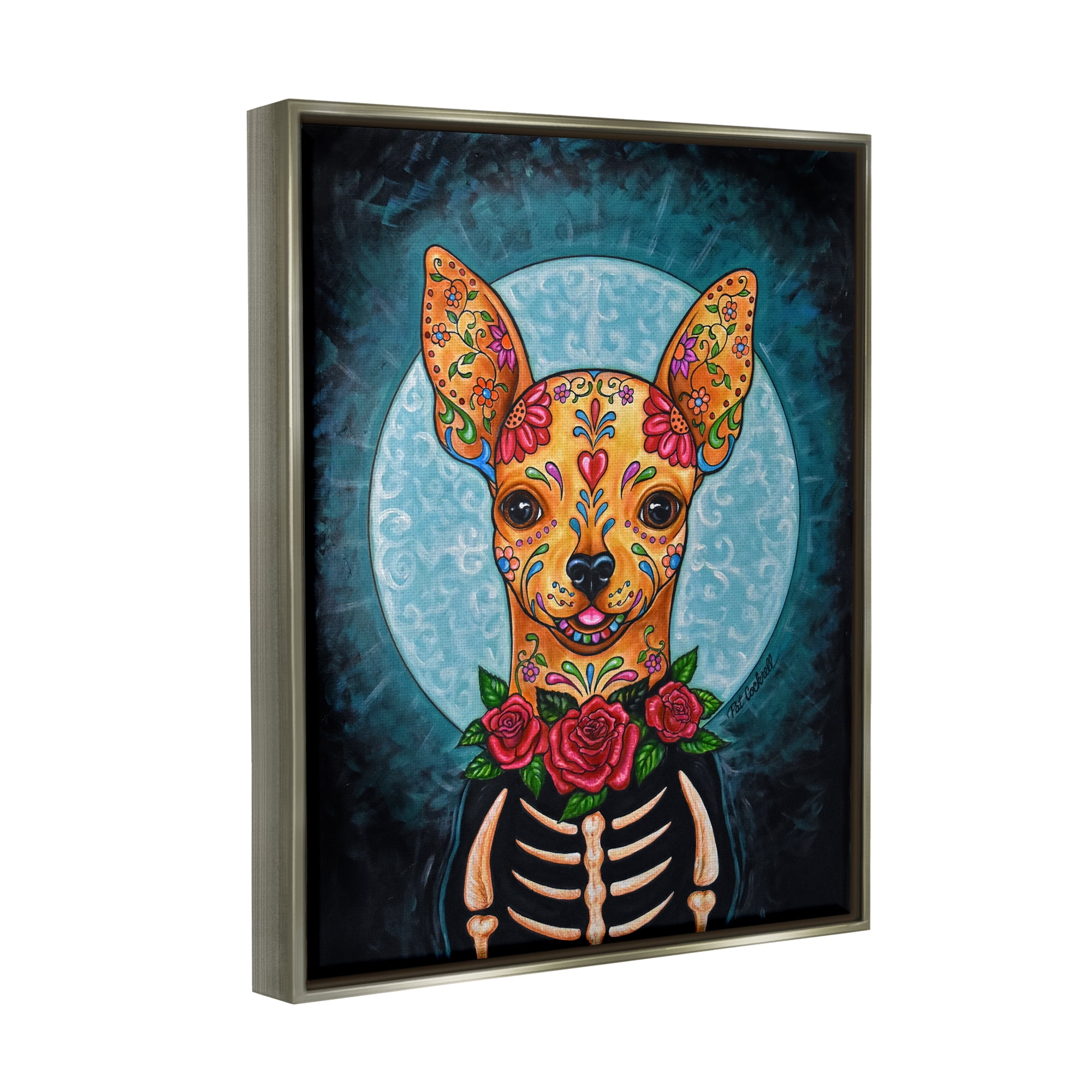 Stupell Industries Day of Dead Chihuahua Animals & Insects Painting Gray Floater Framed Art Print Wall Art, 17 x 21