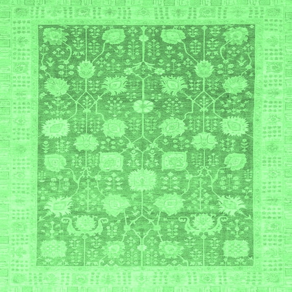 Ahgly Company Indoor Square Oriental Emerald Green Modern Area Rugs, 7' Square