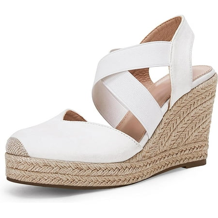

Womens Wedge Espadrille Sandals Platform Criss Cross Elastic Strap Slingback Summer Cap Toe Shoes