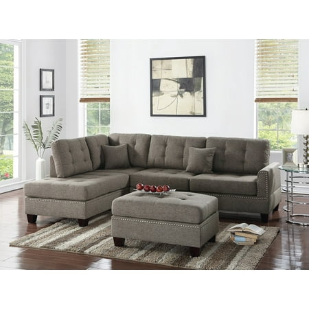 Tufted Sectional Sofa Chaise 3-Piece Sectional Sofa Reversible Chaise Ottoman Coffee Polyfiber Sectionals Tufted Couch Pillows Modern ()