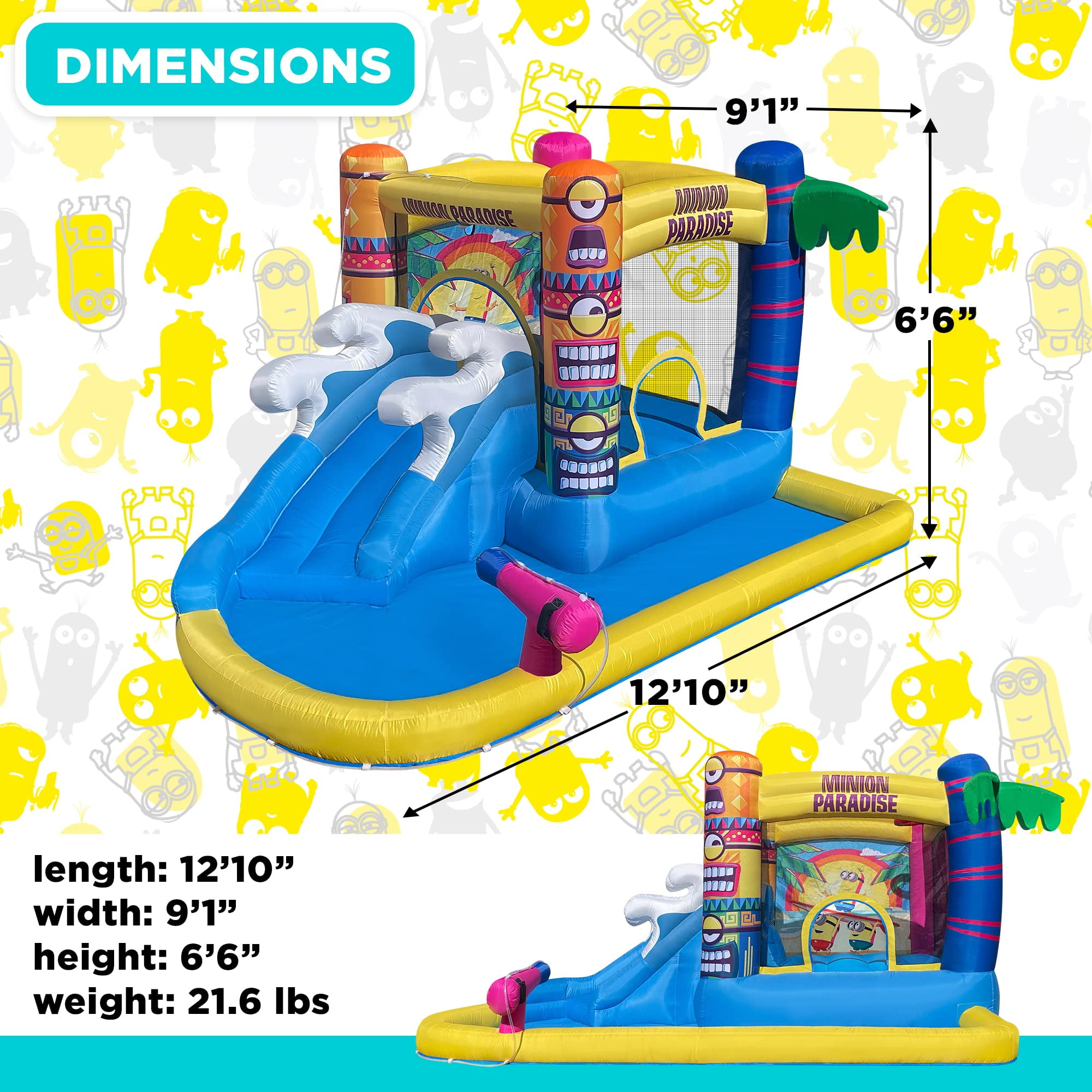Funormous Minions Bounce House with Water Slide: Indoor and Outdoor Fun , Includes Air Blower with GFCI for Kids Ages 3-8