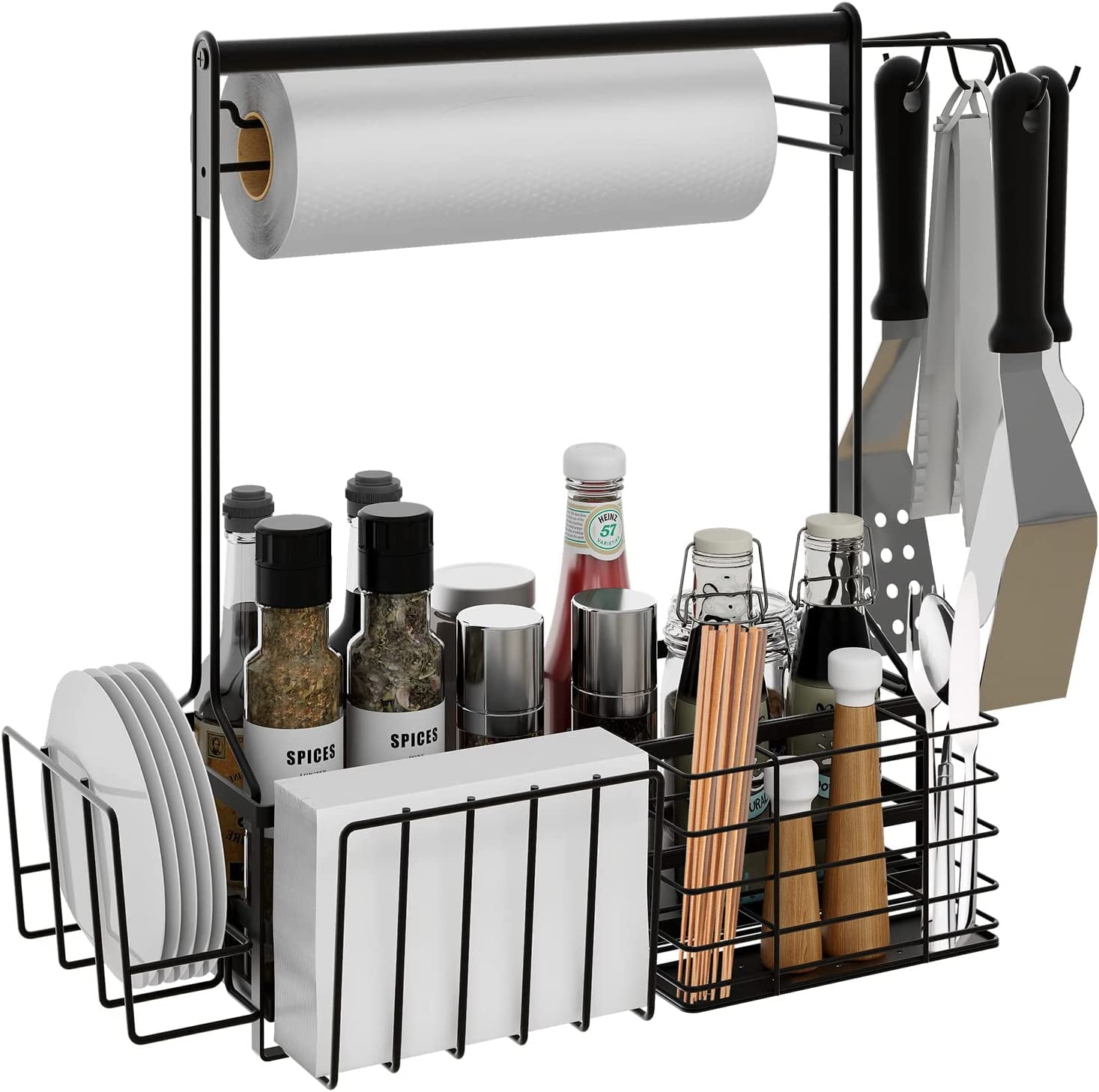 BBQ Grill Caddy with Paper Towel Holder Camper Accessories Condiment