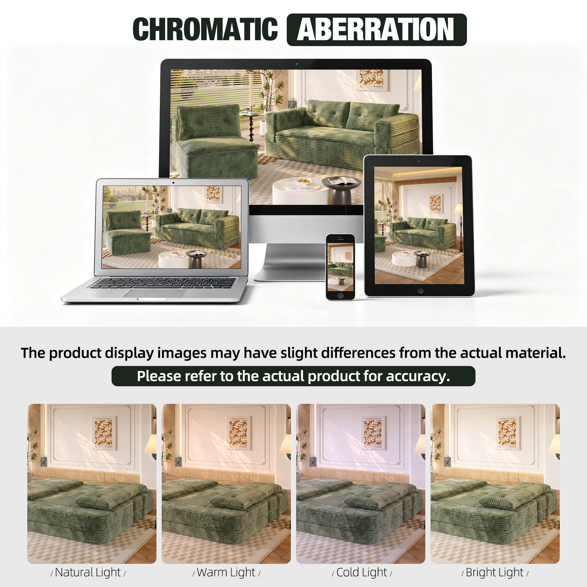 HOQBN 80" King Size Sleeper Sofa Bed, Plush Corduroy Deep Seat Sofa Couch with Independent Chaise and Functional Blanket for Living Room, Bedroom Green