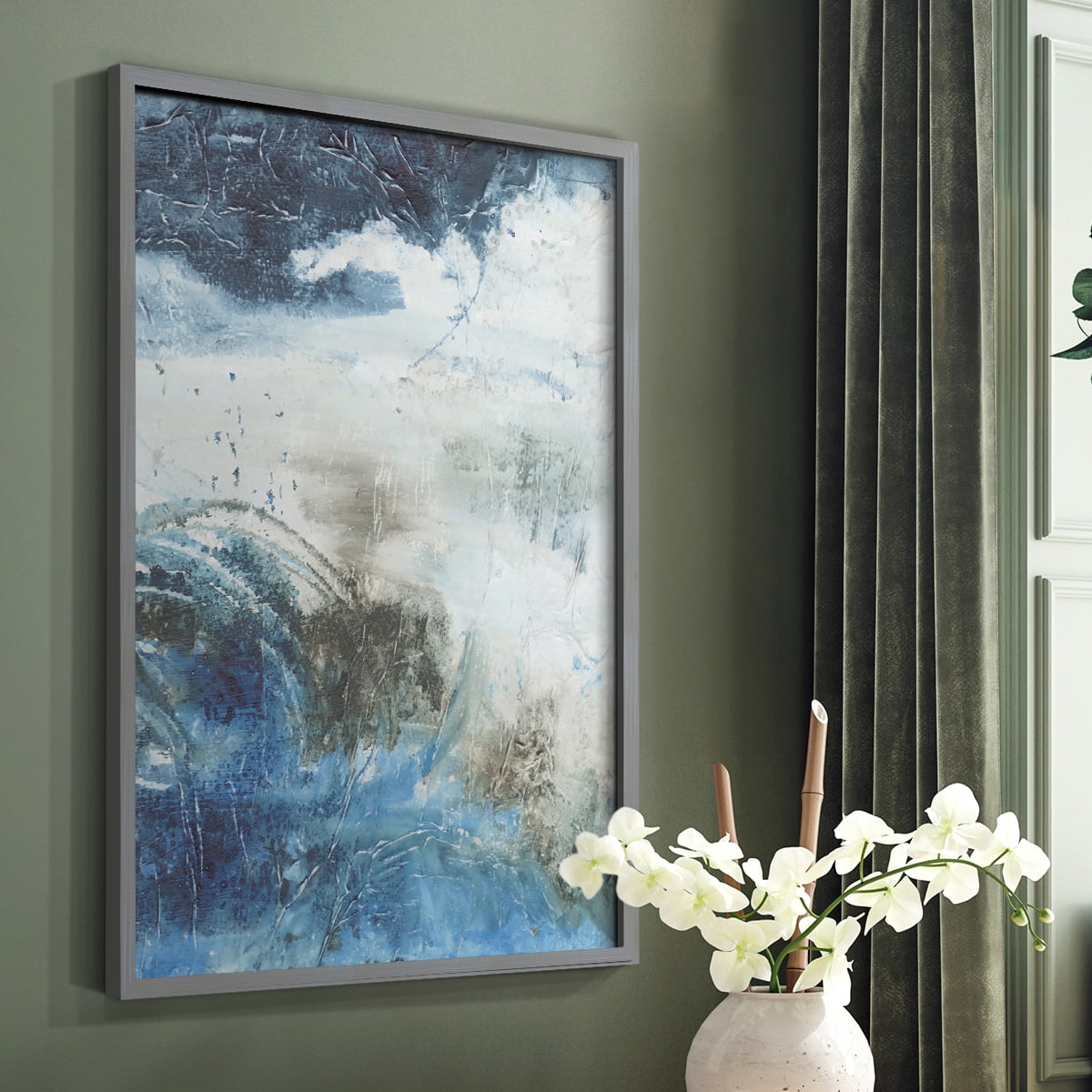 Coastal Seas I Framed Print in Gray Solid Wood Framed Print No Nail Hanging
