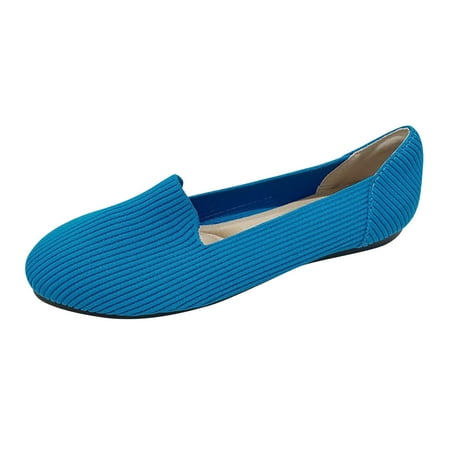 Women s Knit Slip On Flats Comfortable Loafers Soft Breathable Flat Shoes Walking Shoes Blue 43