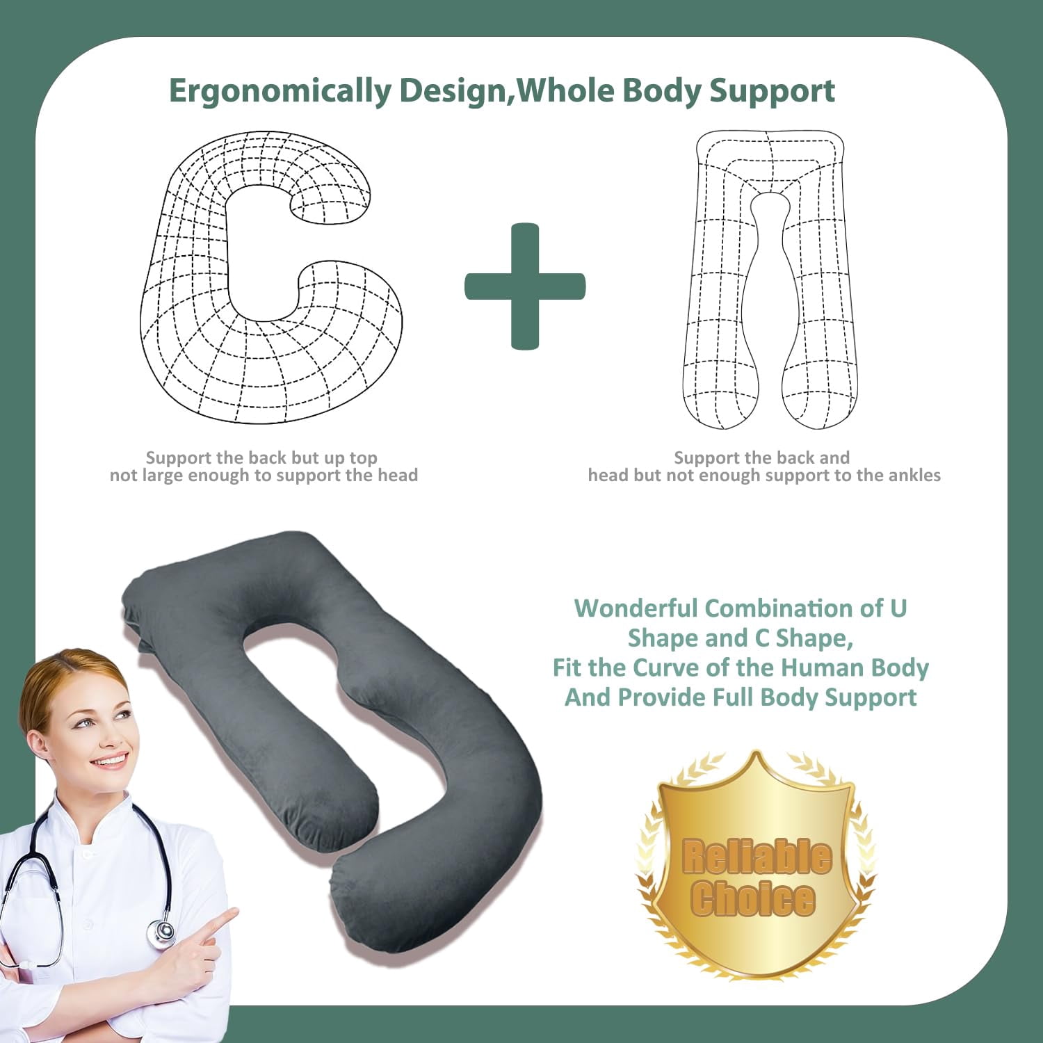 Pillow  U Shaped Pillows For Sleeping Full Body Maternity Women 58 Inch Have With Removable Cover Black