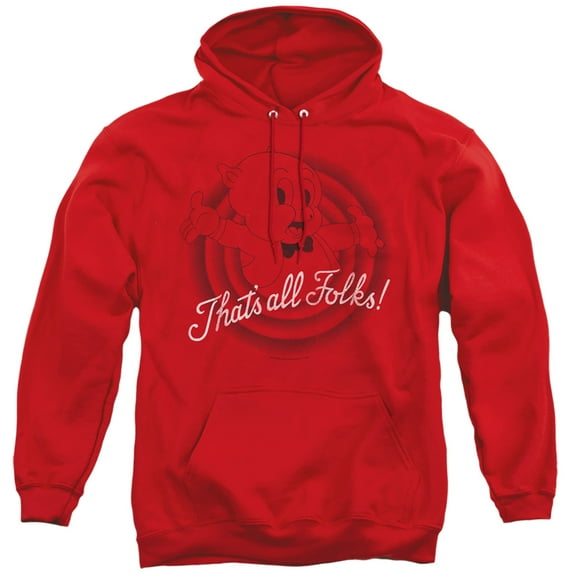 Looney Tunes Thats All Folks Adult Pullover Hoodie Sweatshirt Red