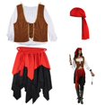 thumbnail image 1 of Disfraz de Pirata para Adultos, Traje de Pirata para Mujer para Cosplay, Que Incluye Camisa, Falda, Chaleco, Diadema y cinturón, Talla única Disfraz de Pirata para Mujeres Adultas, 1 of 5