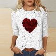 thumbnail image 1 of Ounisa T-Shirts de la Saint-Valentin à Manches 3/4 Col Rond pour Femmes avec Imprimé Cœur, 1 of 5