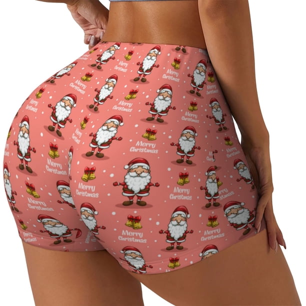 Fotbe Merry Christmas Santa Claus Shorts Sin Costuras – Shorts Deportivos de Cintura Alta para Mujer, Elásticos para Gimnasio, Yoga, Running o Ciclismo-XX-Large