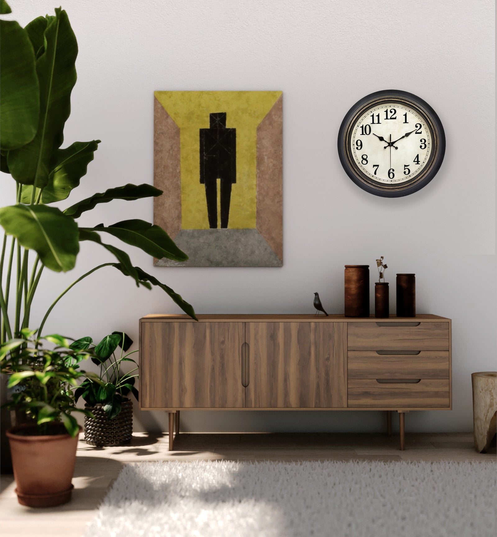 14 inch Retro Wall Clock Silent,Accurate Time,Big Numbers,Quartz,Analog,Black Gold