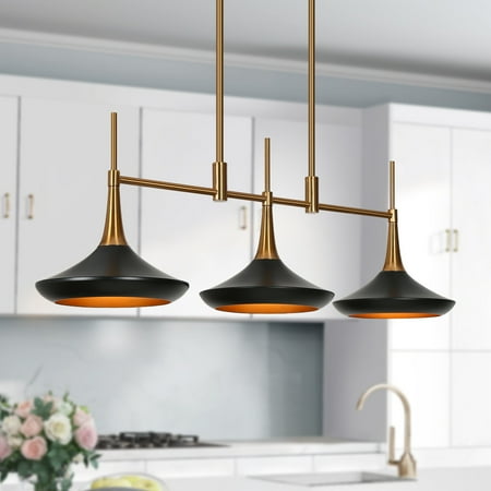 

Conia Modern 3-Light Linear Chandelier Black Gold Island Pendant Lights - 34.6 Wx9 Dx11.8 H