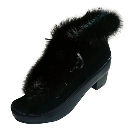 Fauean Womens Fall Shoes Plush Warm Boots Comfortable Ankle Boots Versatile Daily Wear Black Size 41