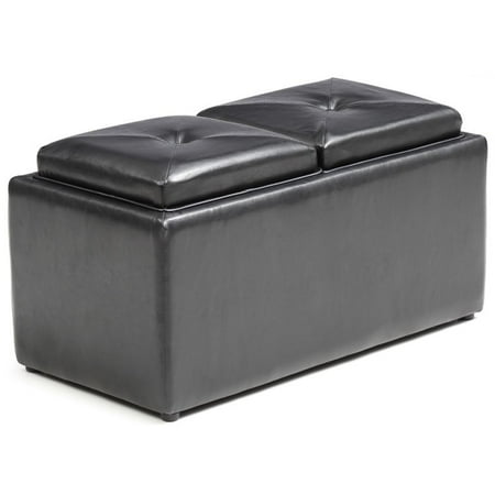 Pemberly Row Storage Ottoman With 2 Flip Over Serving Tray In