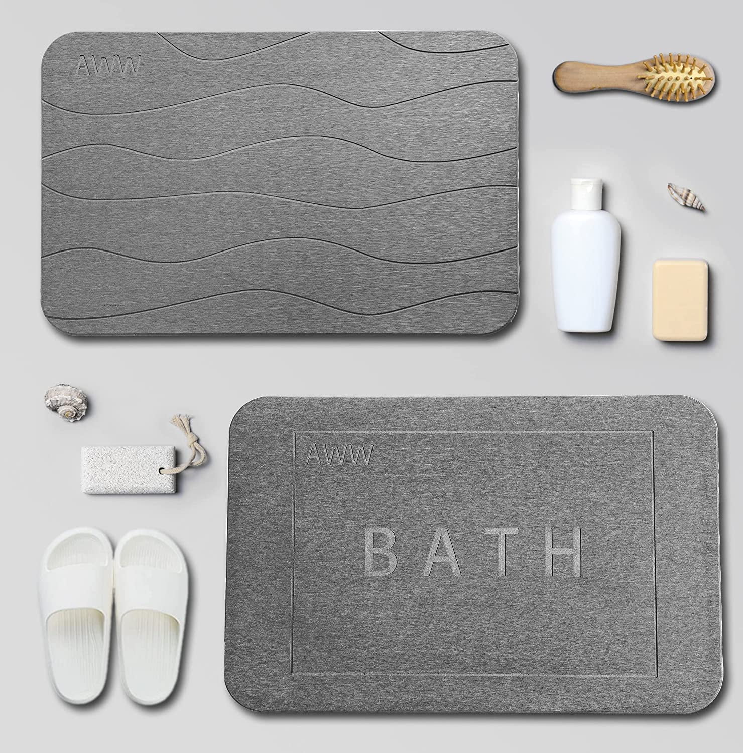  Viycuho Stone Bath Mat, Diatomaceous Earth Shower Mat,Kitchen  mats， Non-Slip Super Absorbent Quick Drying Bathroom Floor Mat, Natural,  Easy to Clean (24 * 16in, Grey) : Home & Kitchen